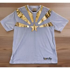 Born Fly Men’s Shirt Gold Star Graphic Logo White Short Sleeve Rare VTG Size L